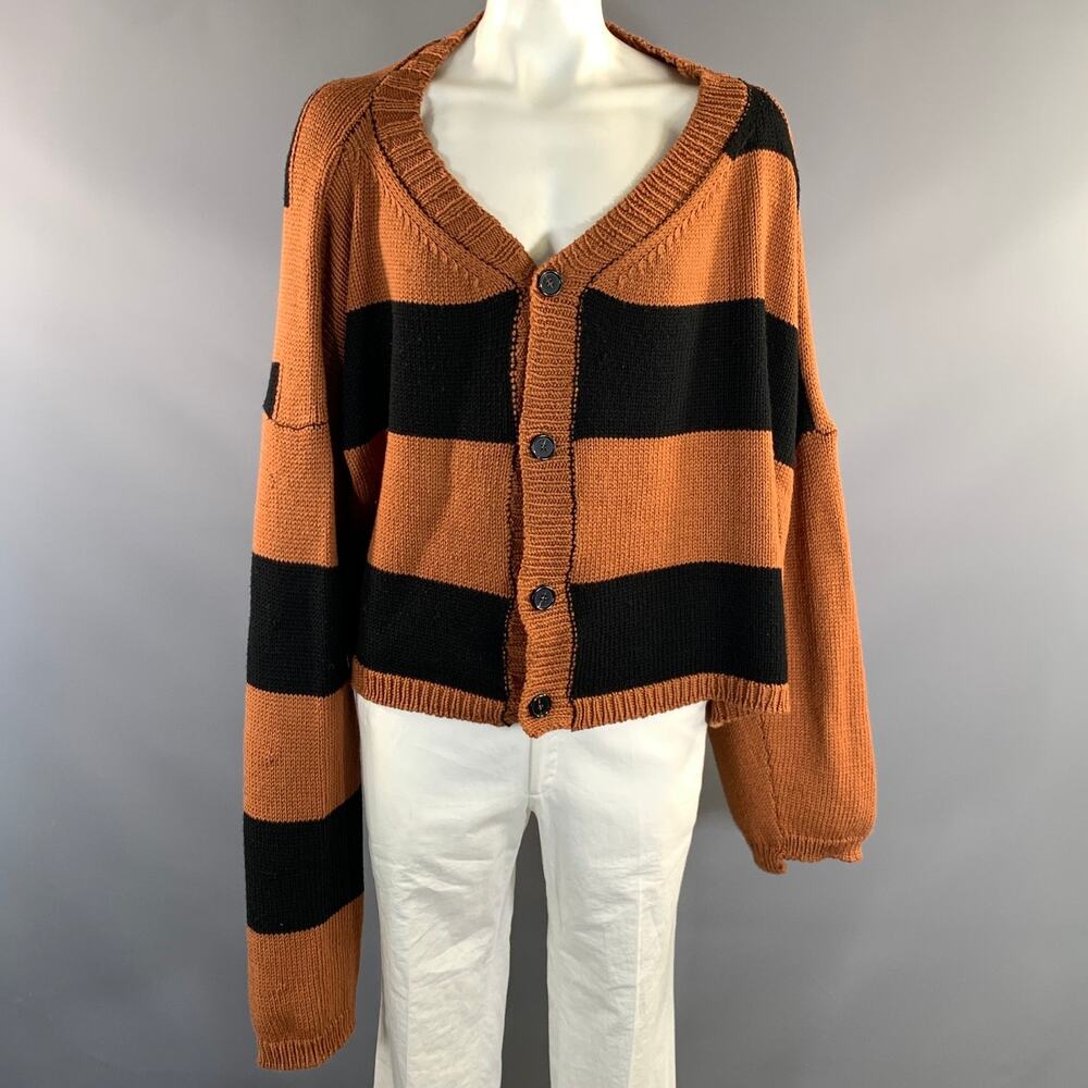 RAF SIMONS FW2017 Size M Brown Black Knitted Wool Buttoned Cardigan